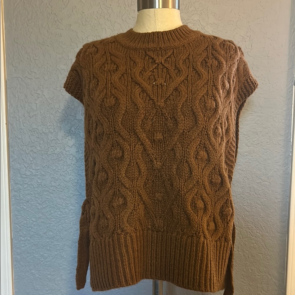LOFT Brown Cable Knit Sweater Poncho